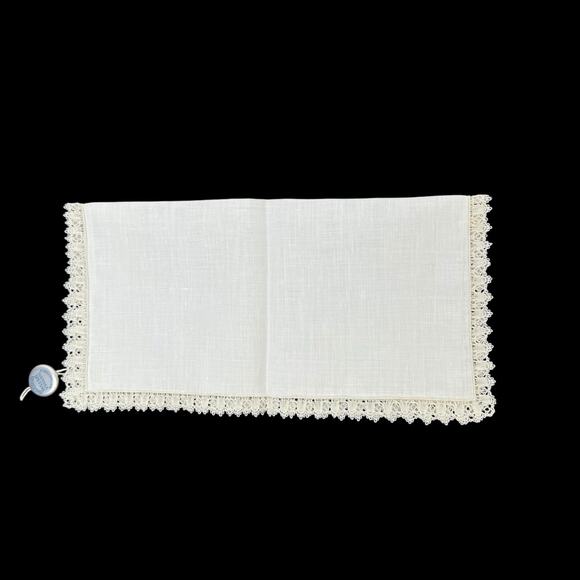 Handkerchief Sweden Vintage Ivory Beige Linen Delicate Swedish Lace Trim 8x8 - Picture 5 of 7